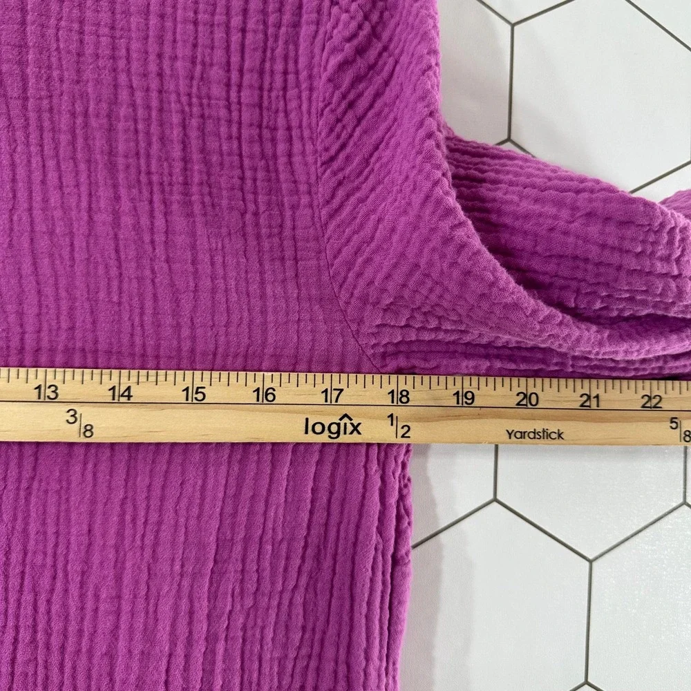J.Jill Purple Cotton Double Gauze Midi Shirt Dress Roll Tab Sleeve Womens XS
